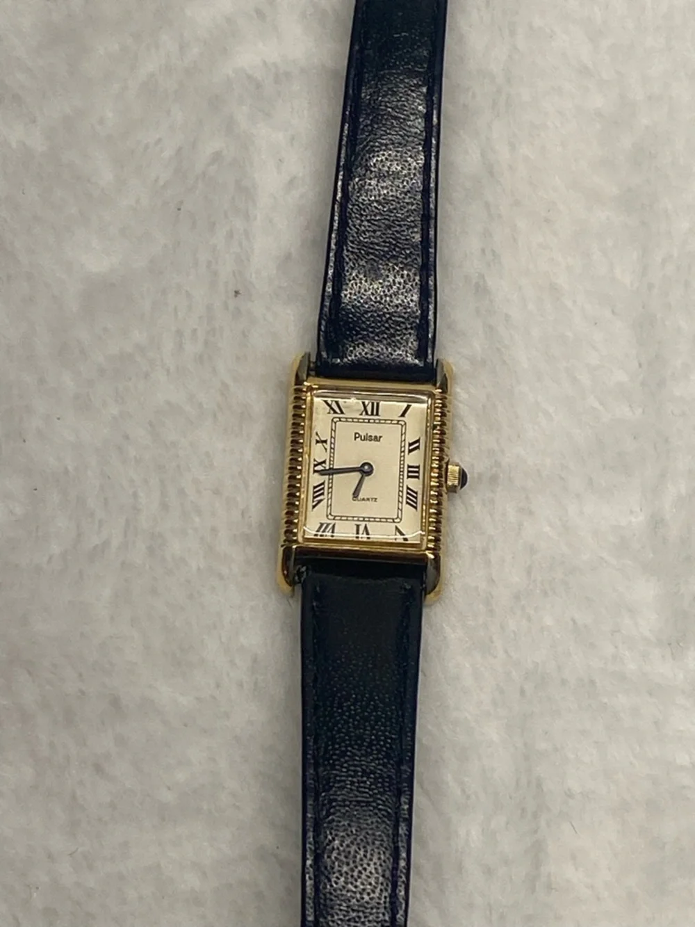 Vintage Rare  90’s Pulsar Tank Roman Numerals Sapphire Crown 20mm Womens Watch
